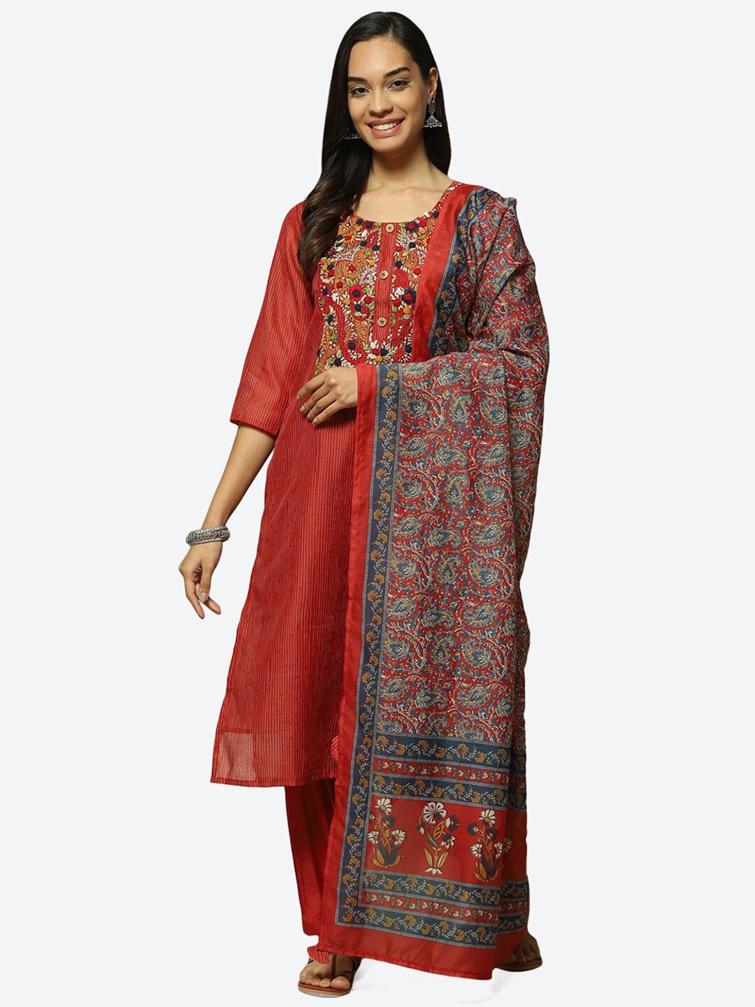 

Biba Embroidered Unstitched Dress Material, Red