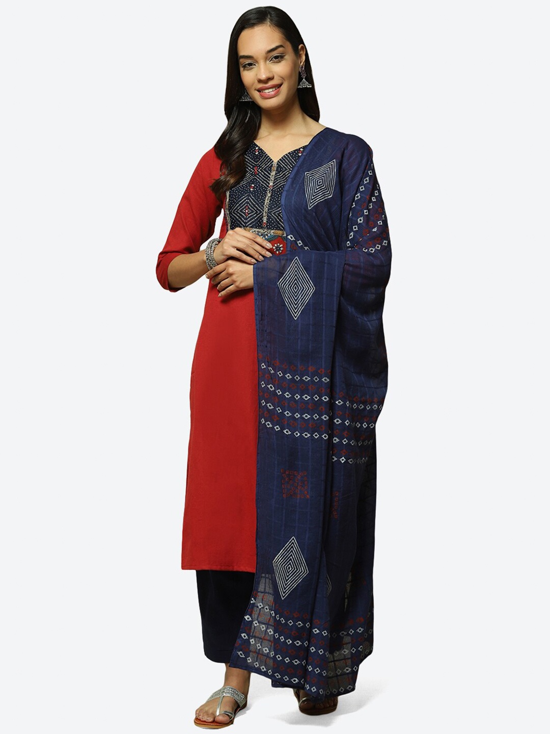

Biba Floral Printed Unstitched Dress Material, Red