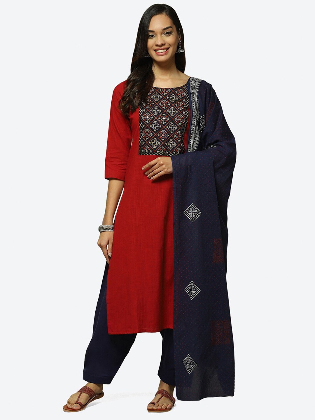 

Biba Floral Woven Design Unstitched Dress Material, Red