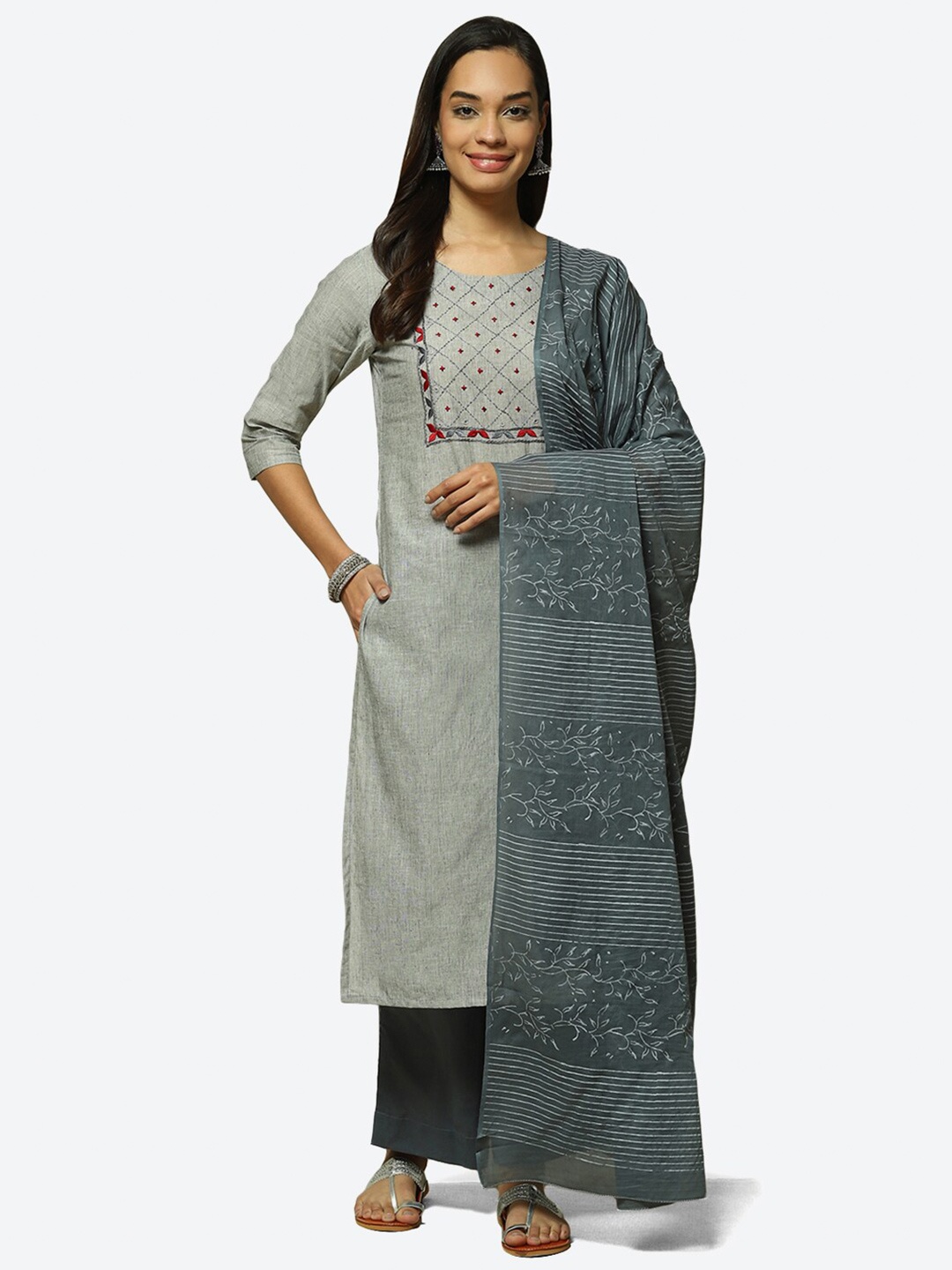 

Biba Embroidered Unstitched Dress Material, Grey