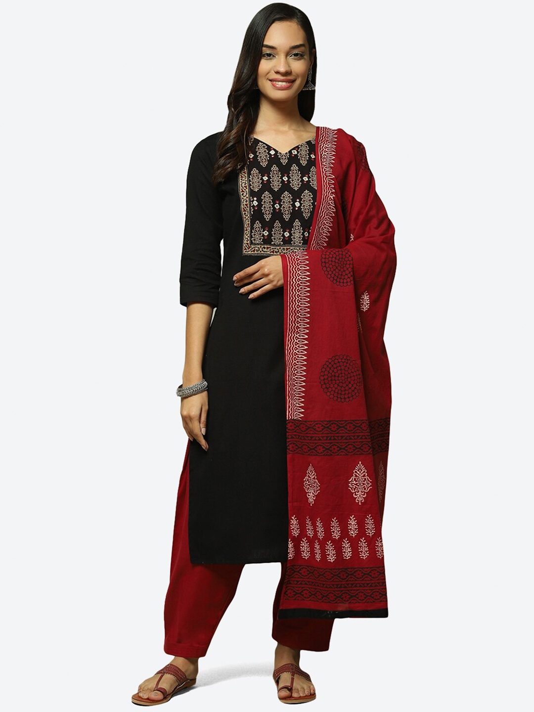 

Biba Embroidered Unstitched Dress Material, Black