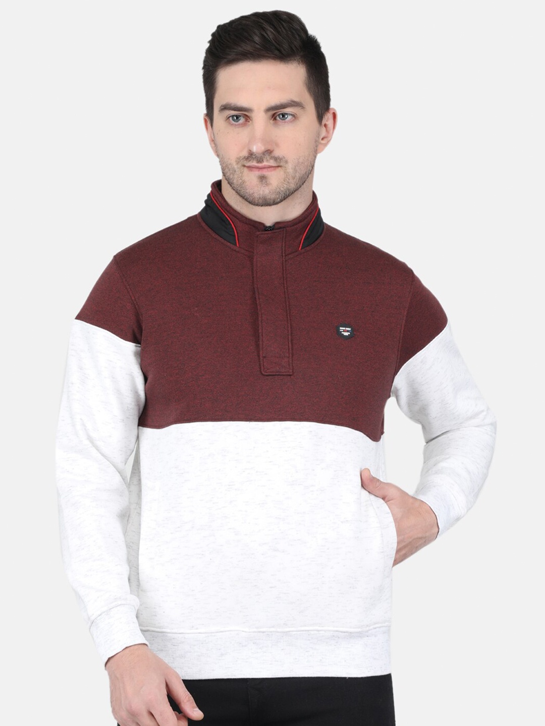 

Monte Carlo Men Maroon Cotton Colourblocked Sweatshirt