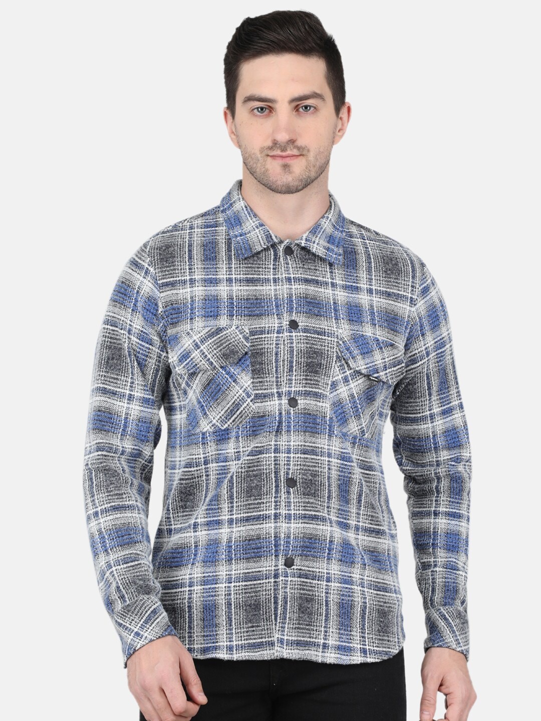

Monte Carlo Men Cotton Checked Sweatshirt, Blue