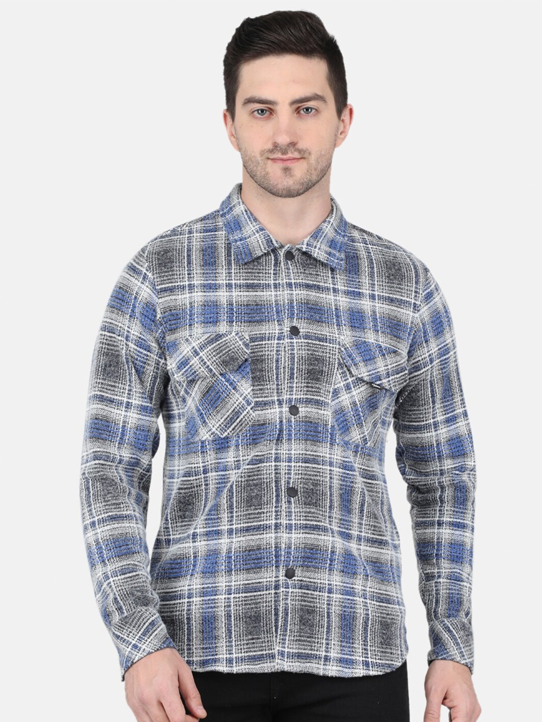 

Monte Carlo Men Checked Casual Cotton Shirt, Blue