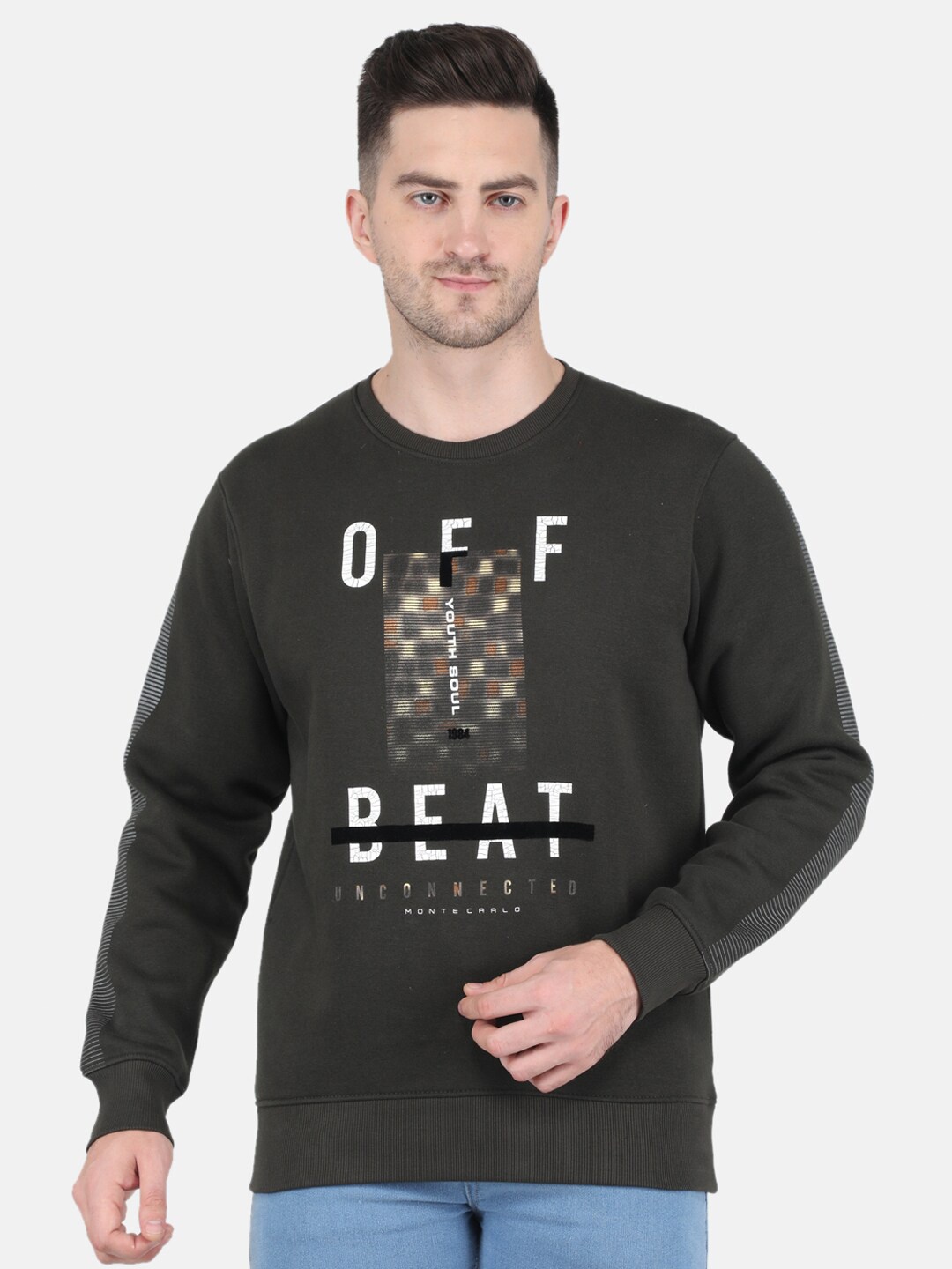 

Monte Carlo Men Typhography Printed Pullover Cotton Sweatshirt, Grey