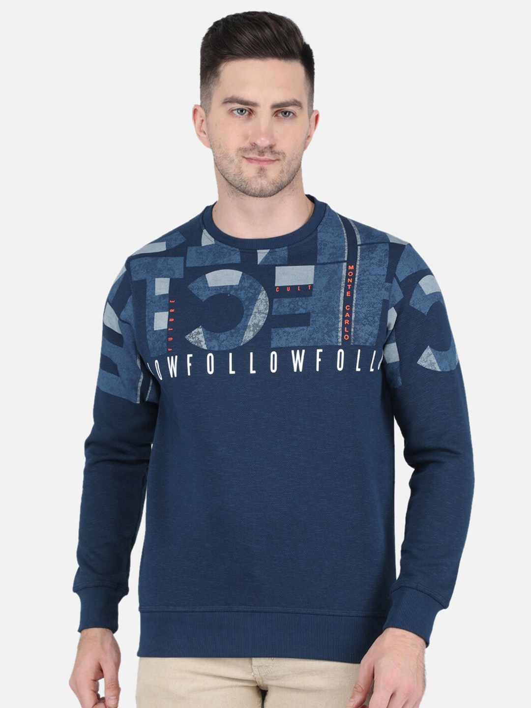 

Monte Carlo Men Printed Cotton Sweatshirt, Blue