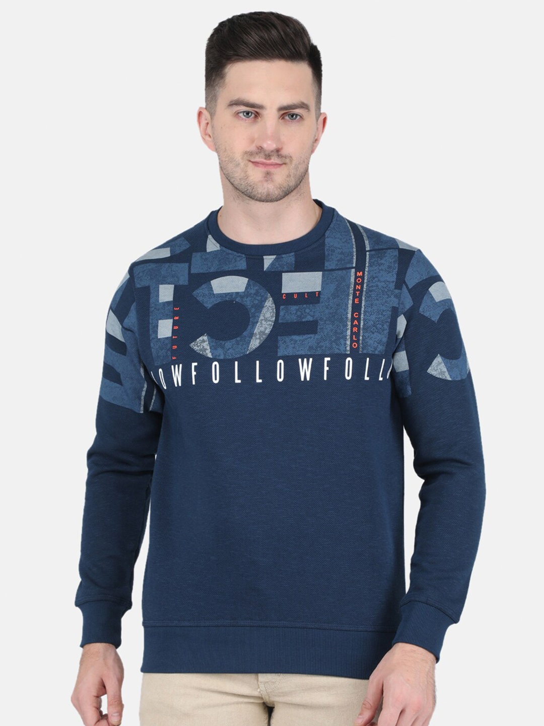 

Monte Carlo Men Printed Cotton Sweatshirt, Blue