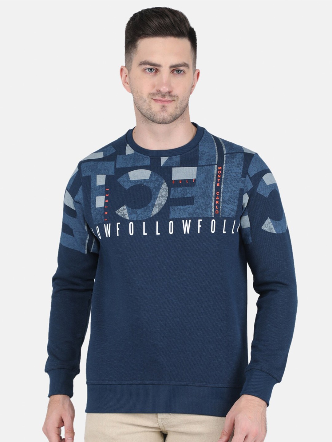 

Monte Carlo Men Printed Cotton Sweatshirt, Blue