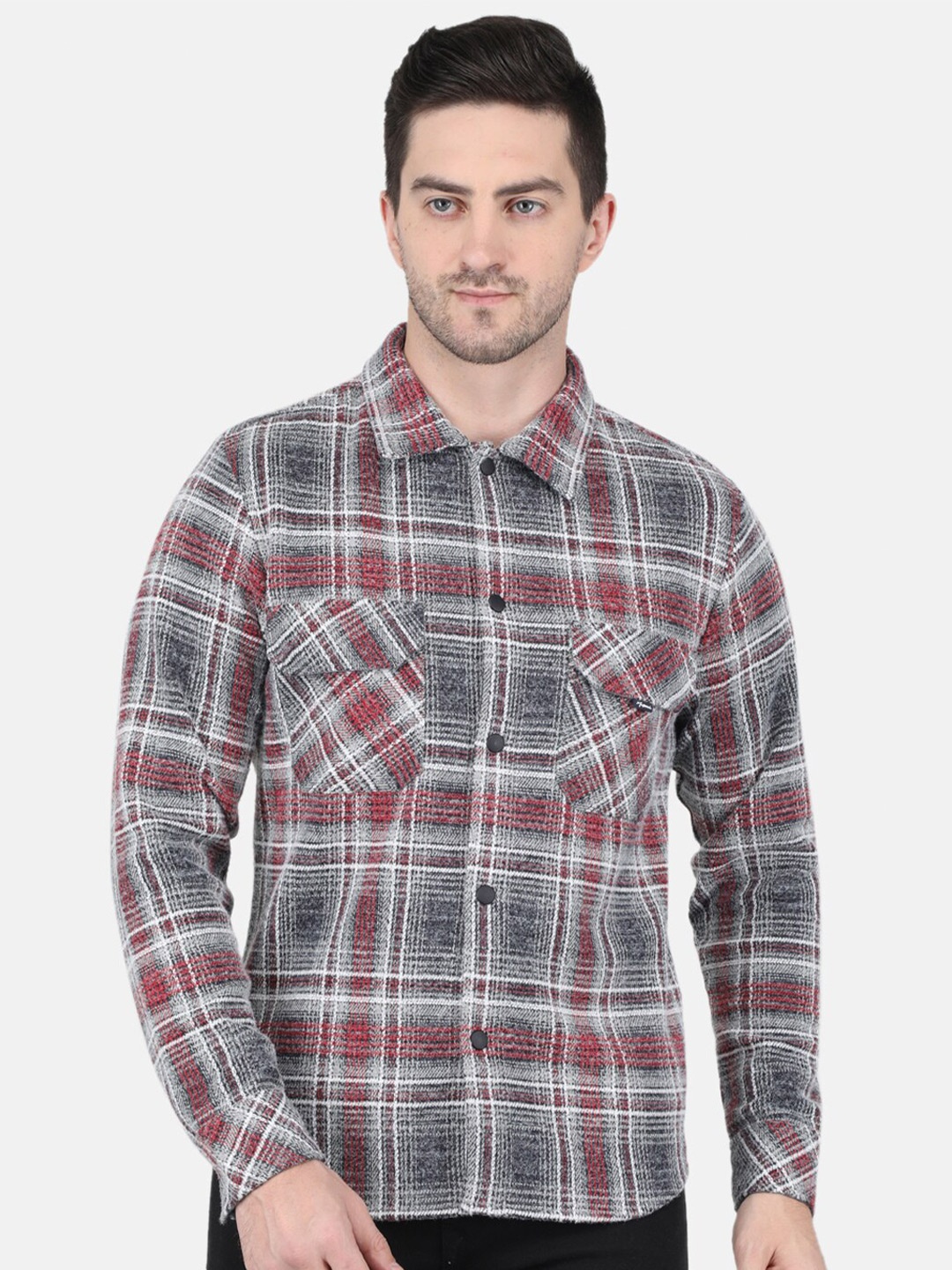 

Monte Carlo Men Red Cotton Semi Sheer Printed Casual Shirt
