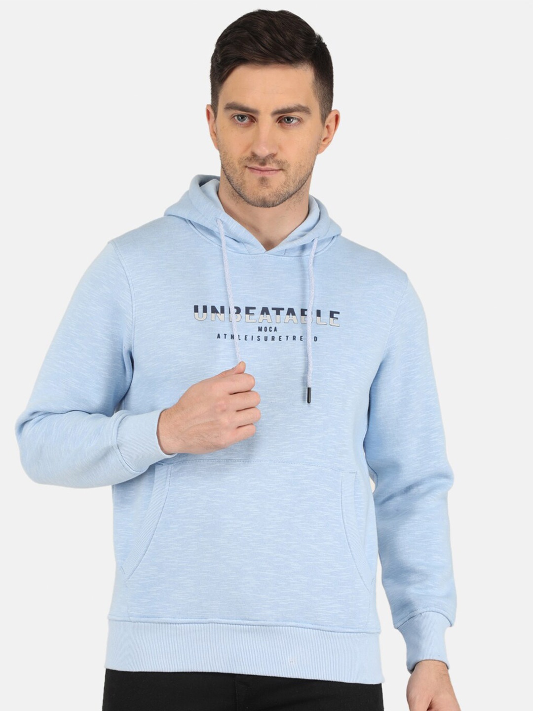 

Monte Carlo Men Blue Cotton Printed Hooded Sweatshirt