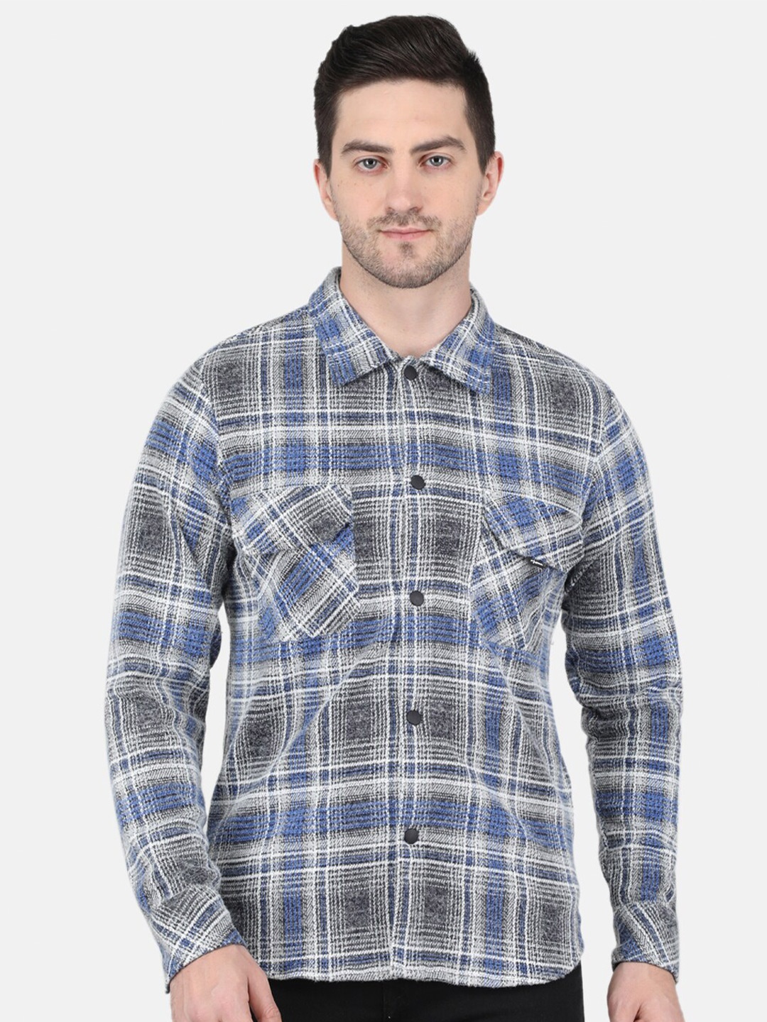 

Monte Carlo Men Blue Printed Casual Cotton Shirt