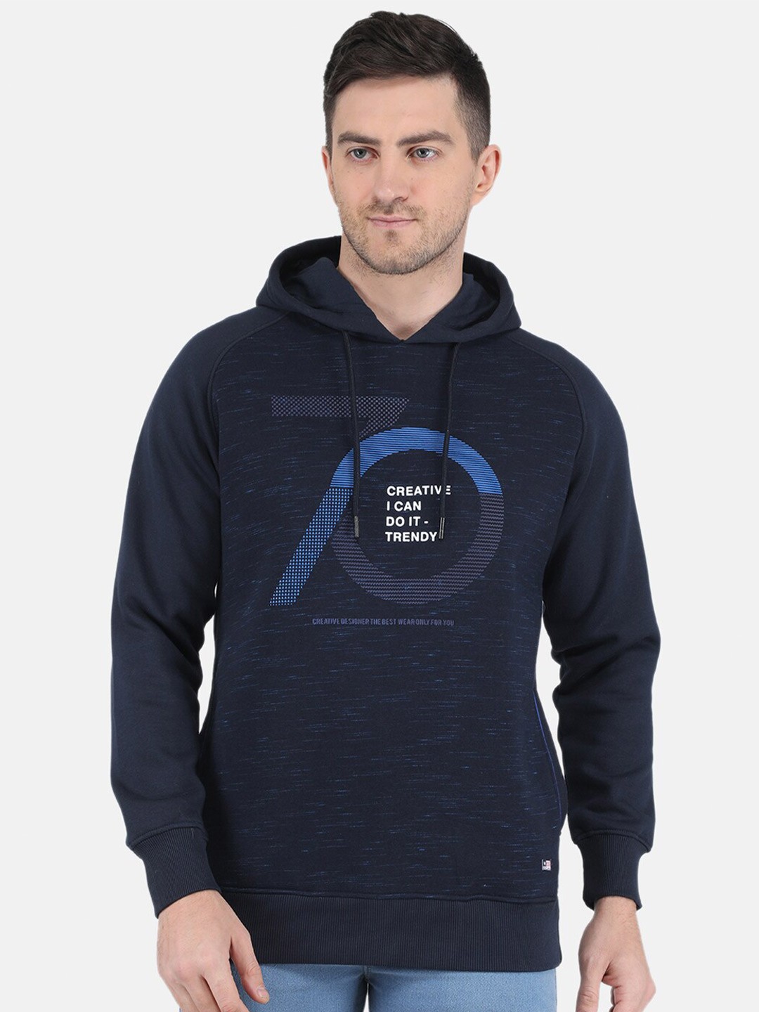 

Monte Carlo Men Navy Blue Printed Hooded Sweatshirt