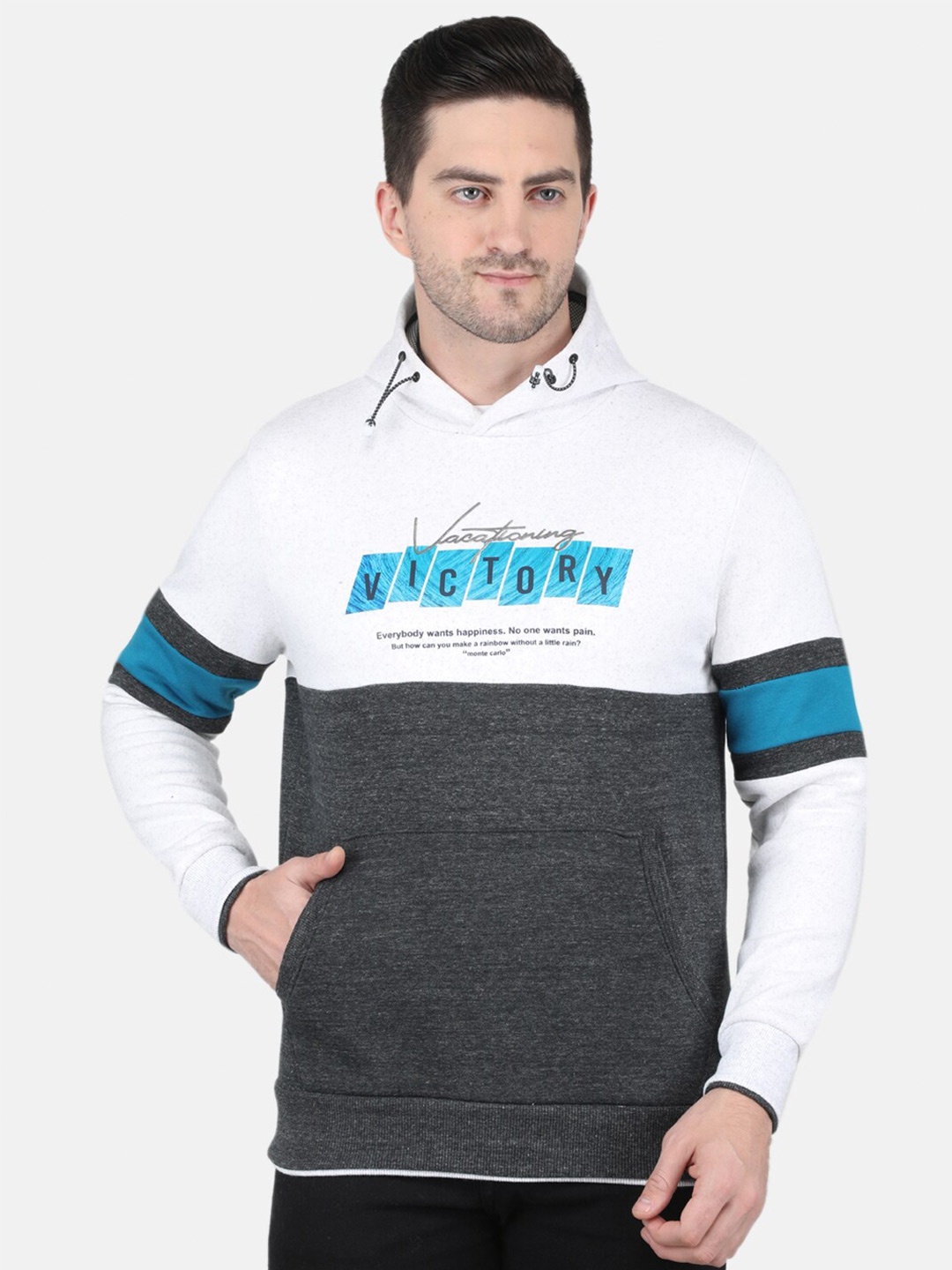 

Monte Carlo Men Colourblocked Hooded Sweatshirt, Off white