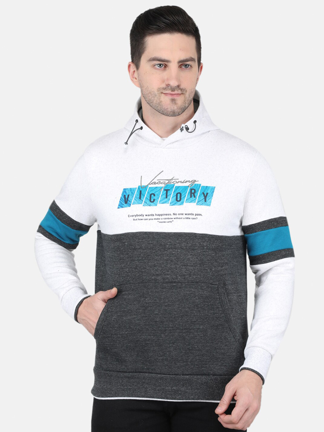 

Monte Carlo Men Colourblocked Hooded Sweatshirt, Off white