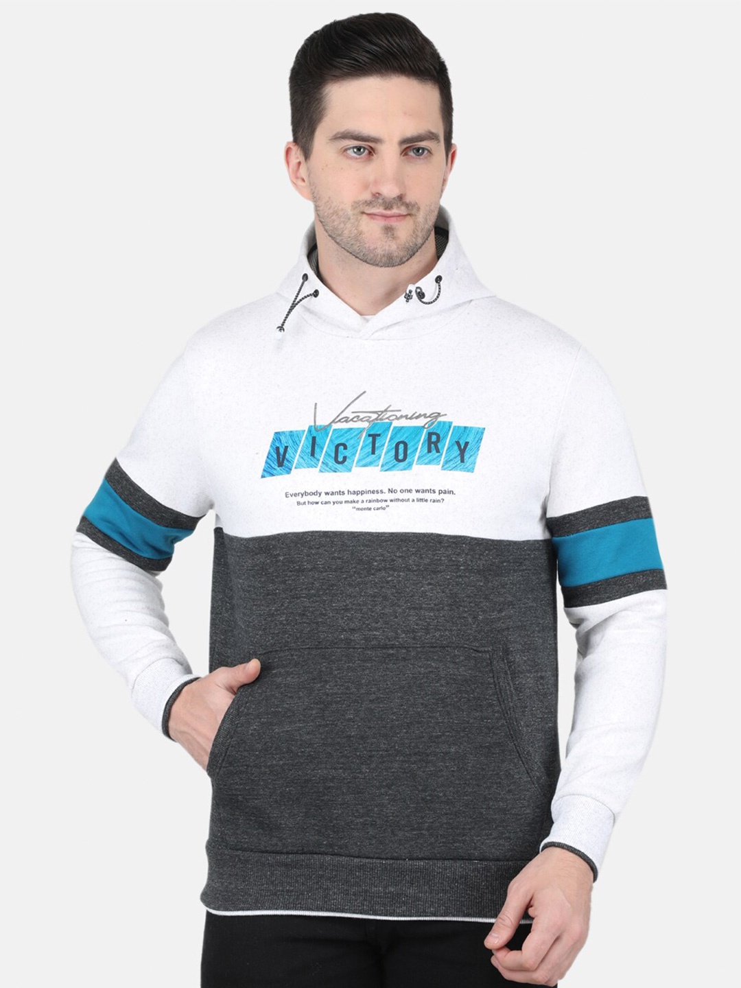 

Monte Carlo Men Colourblocked Hooded Sweatshirt, Off white