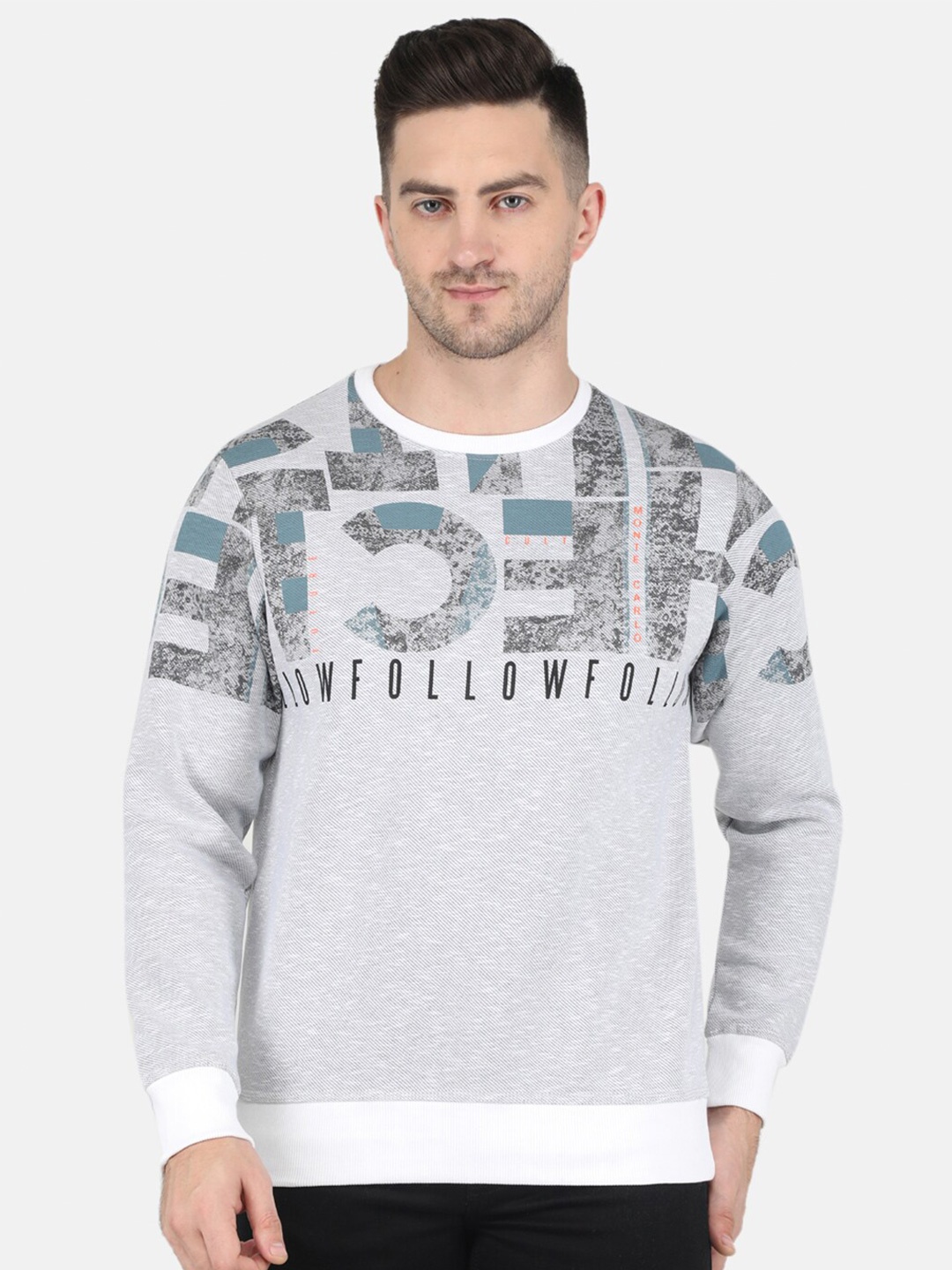 

Monte Carlo Round Neck Printed Sweatshirt, Grey