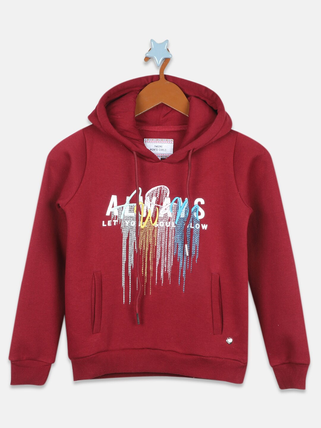 

Monte Carlo Girls Maroon Cotton Printed Hooded Sweatshirt