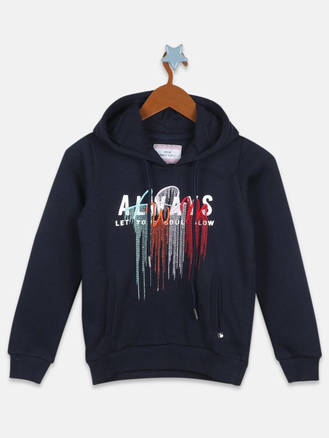 

Monte Carlo Girls Printed Hooded Cotton Sweatshirt, Navy blue