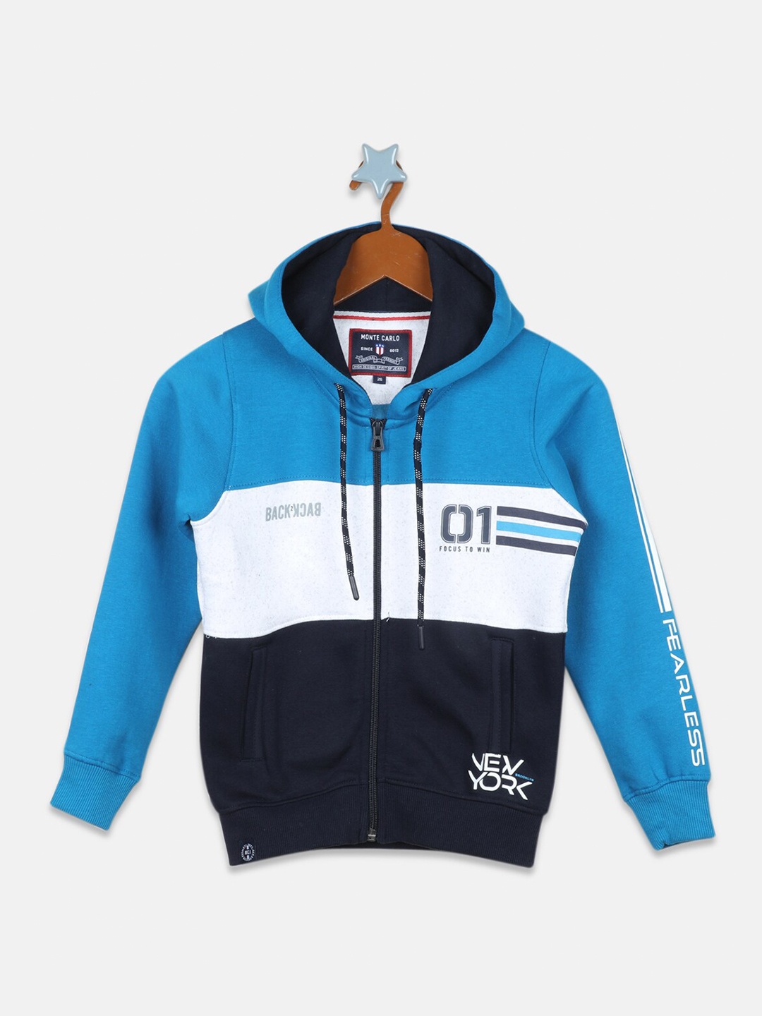 

Monte Carlo Boys Cotton Colourblocked Hooded Sweatshirt, Blue