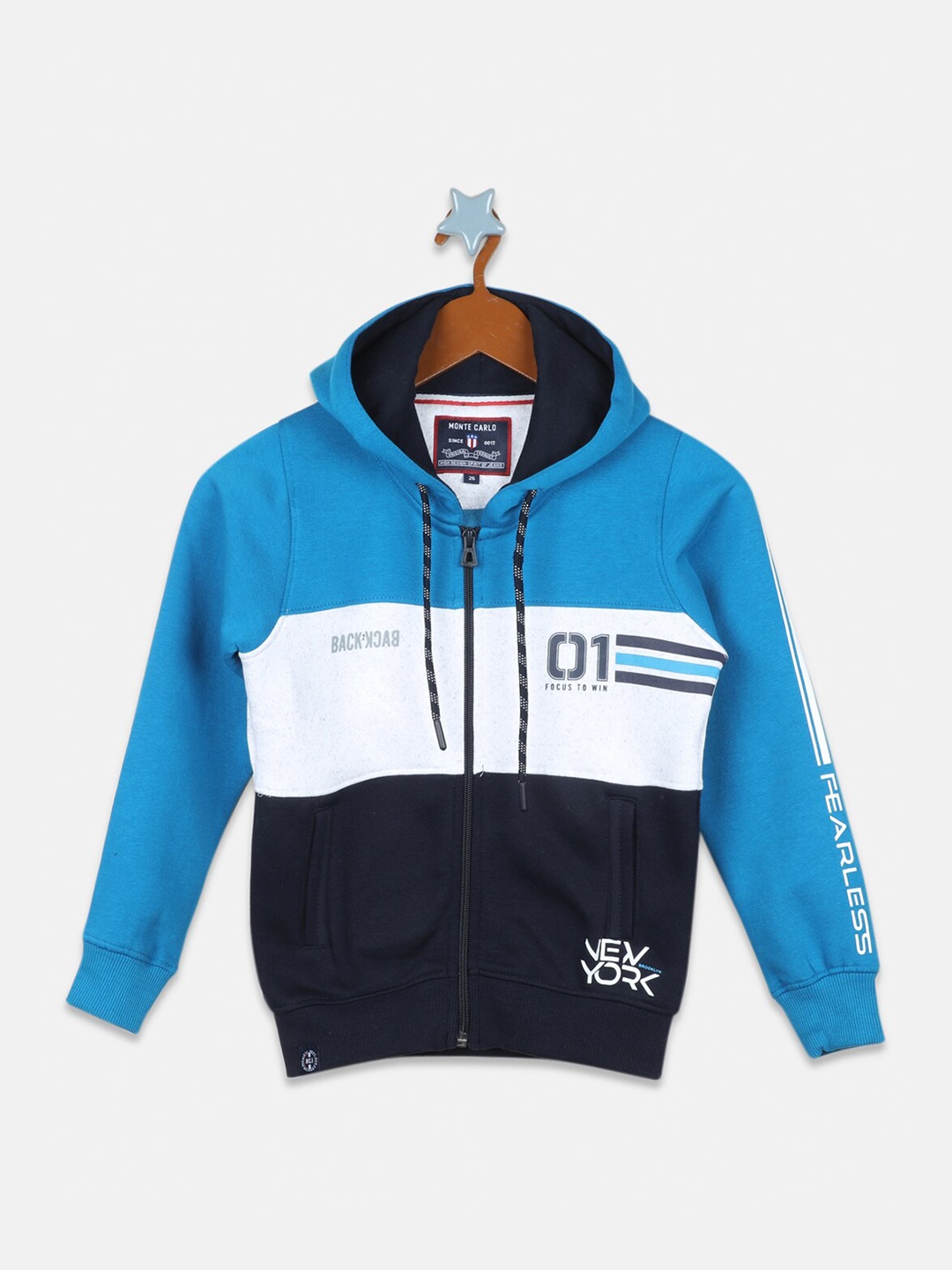 

Monte Carlo Boys Cotton Colourblocked Hooded Sweatshirt, Blue