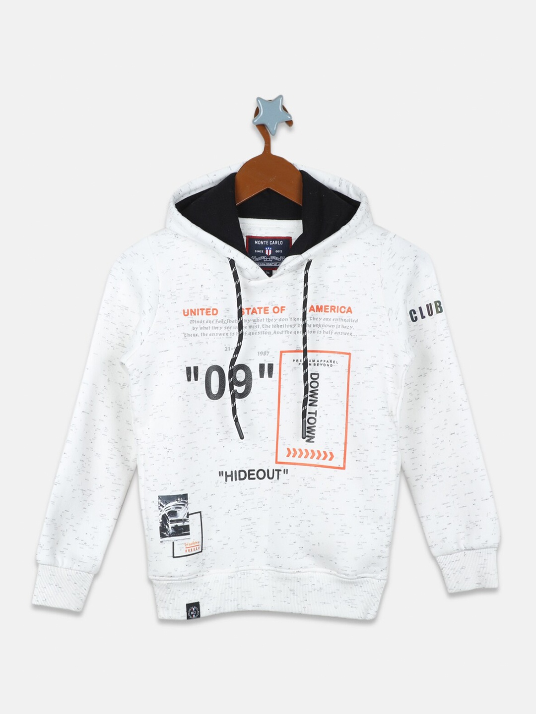 

Monte Carlo Boys Cotton Printed Hooded Sweatshirt, Off white