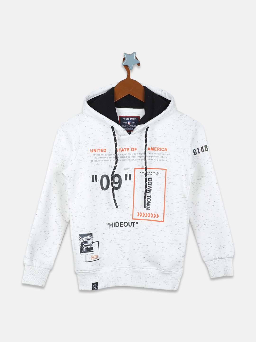 

Monte Carlo Boys Cotton Printed Hooded Sweatshirt, Off white