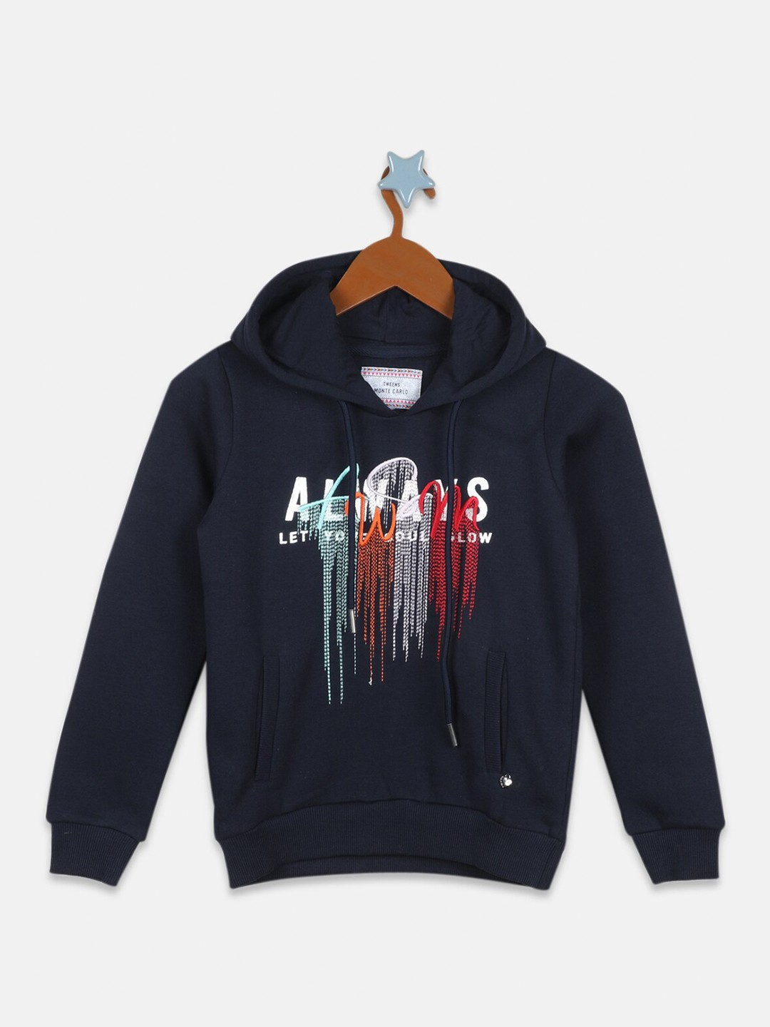 

Monte Carlo Girls Navy Cotton Printed Hooded Sweatshirt, Navy blue