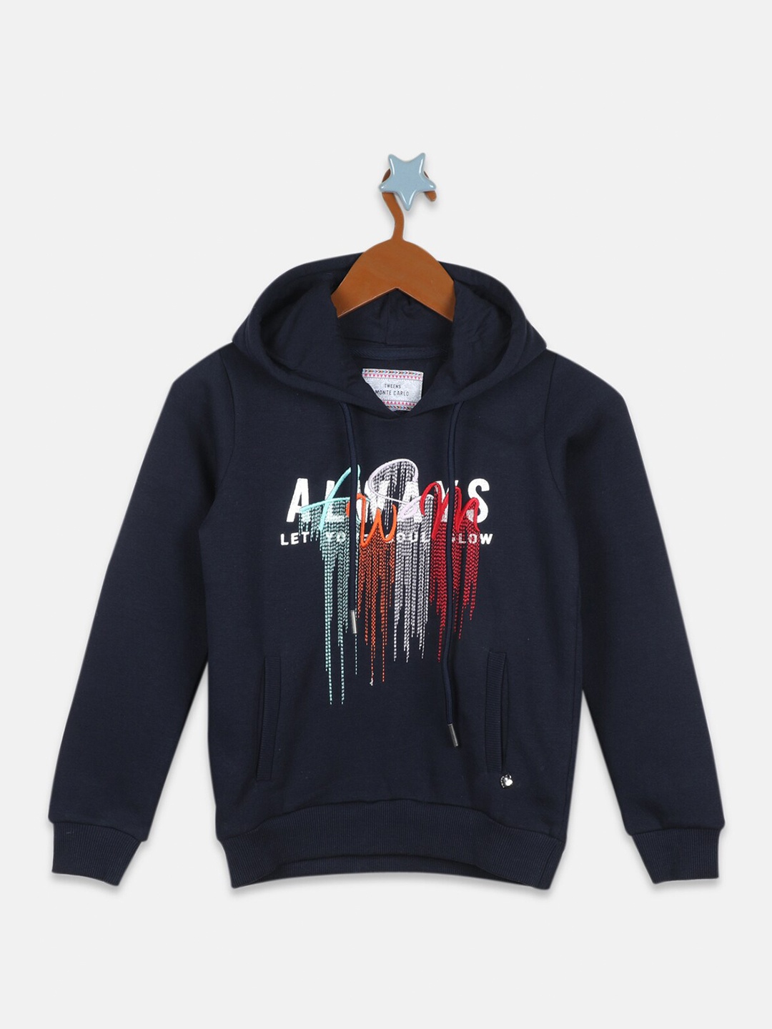 

Monte Carlo Girls Printed Hooded Pullover Cotton Sweatshirt, Navy blue