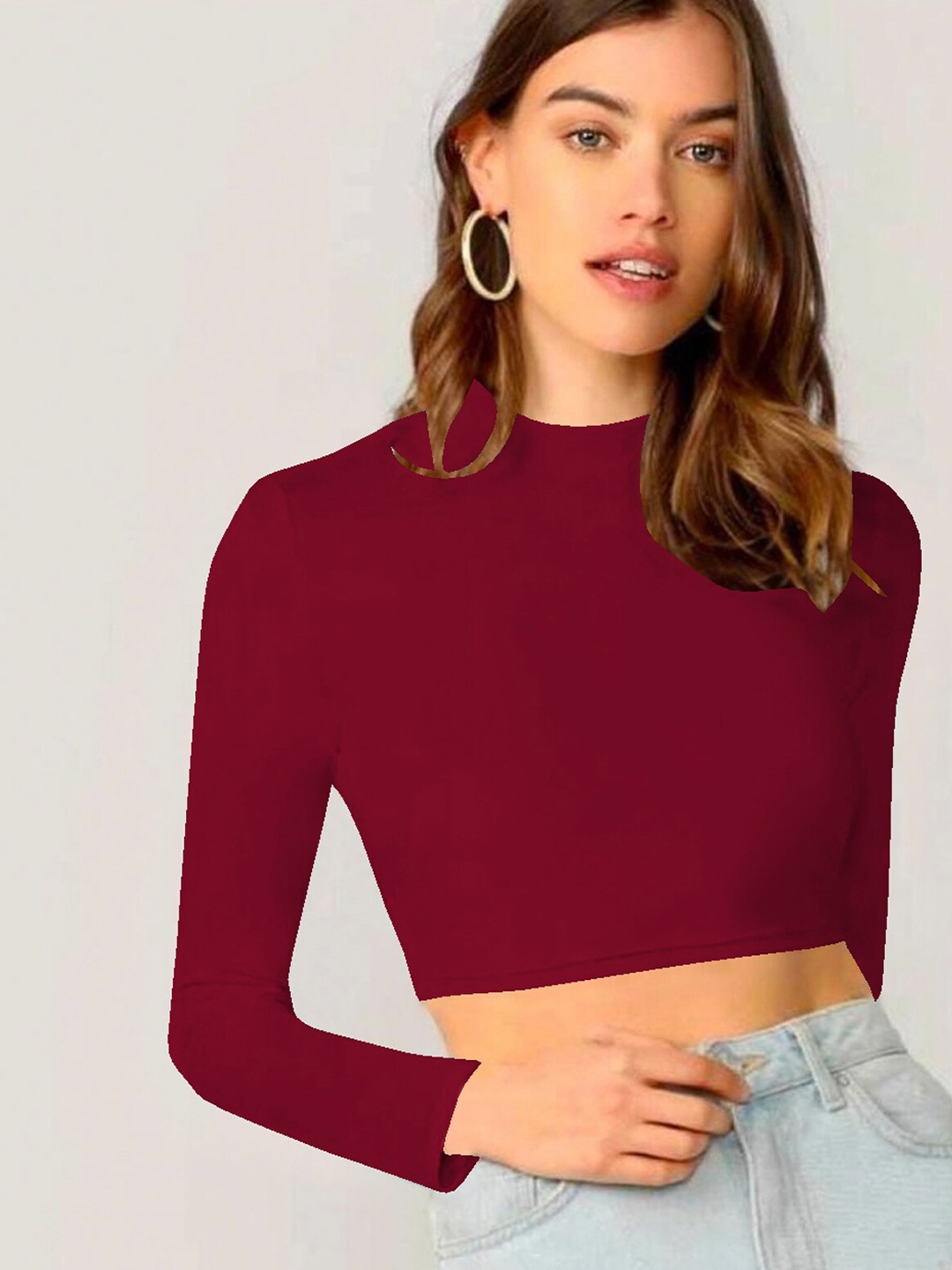 

Dream Beauty Fashion Women High Neck Crop Top, Maroon