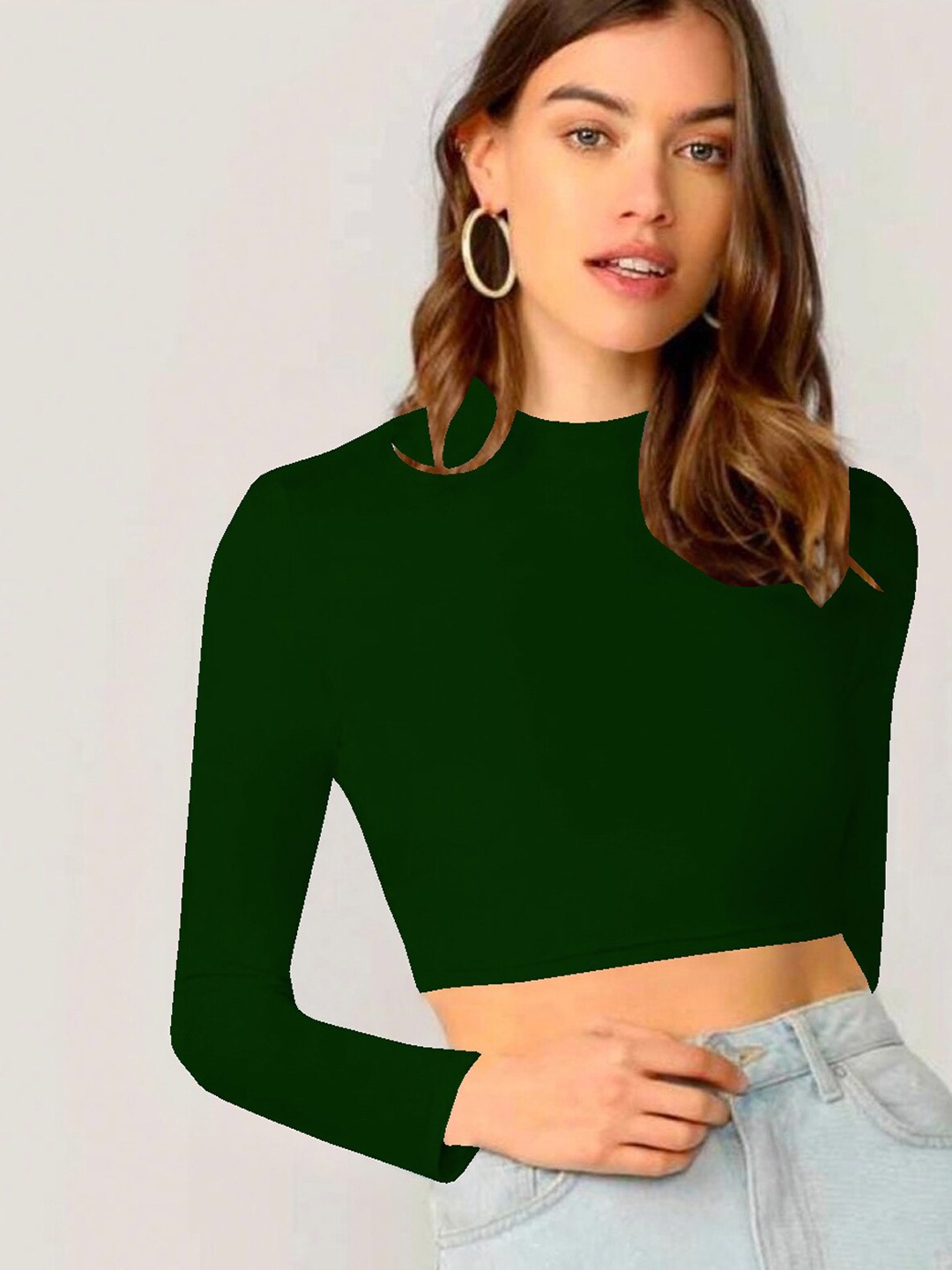 

Dream Beauty Fashion Women High Neck Crop Top, Green
