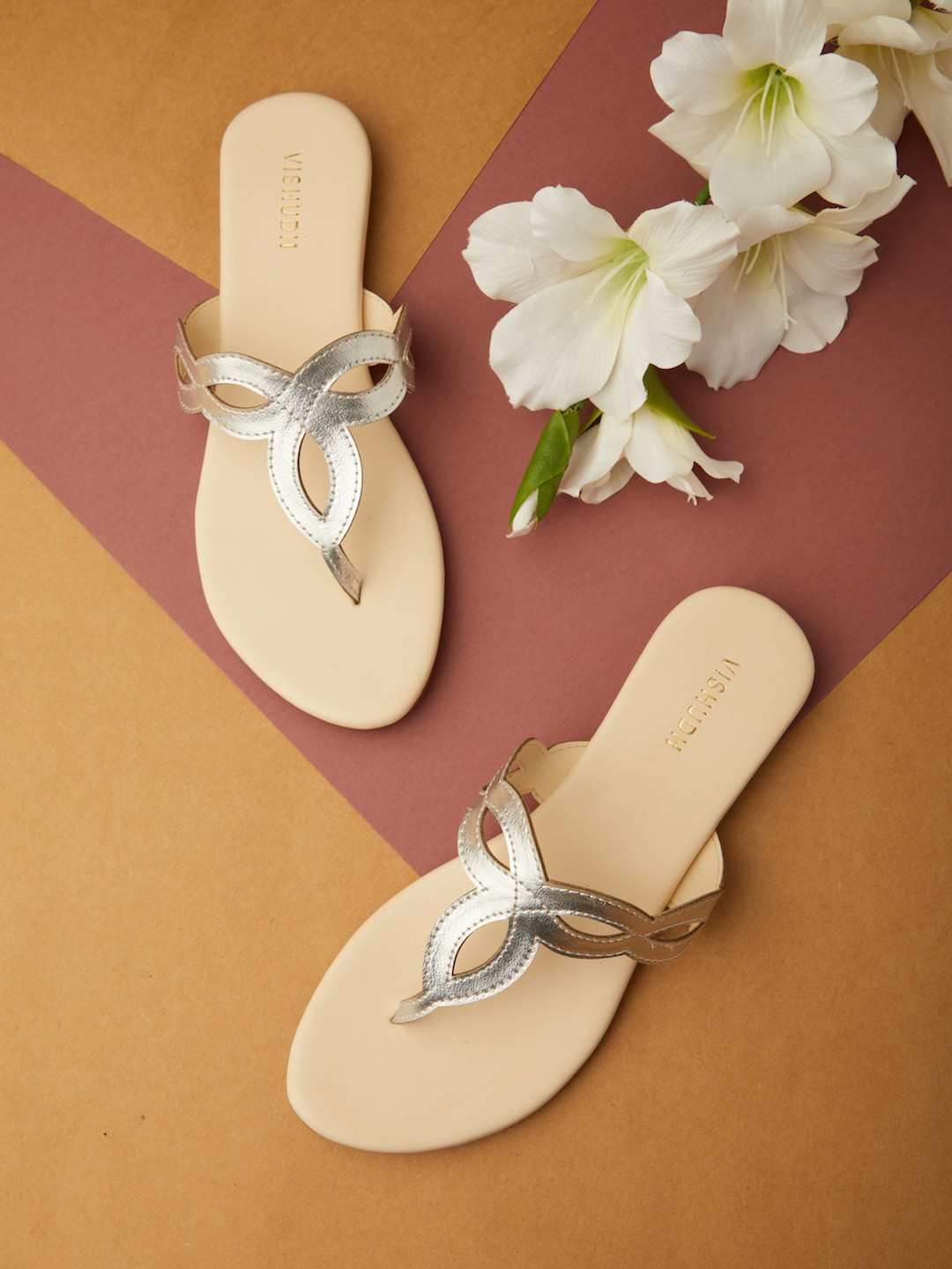 

Vishudh Women T-Straps Flats, Silver