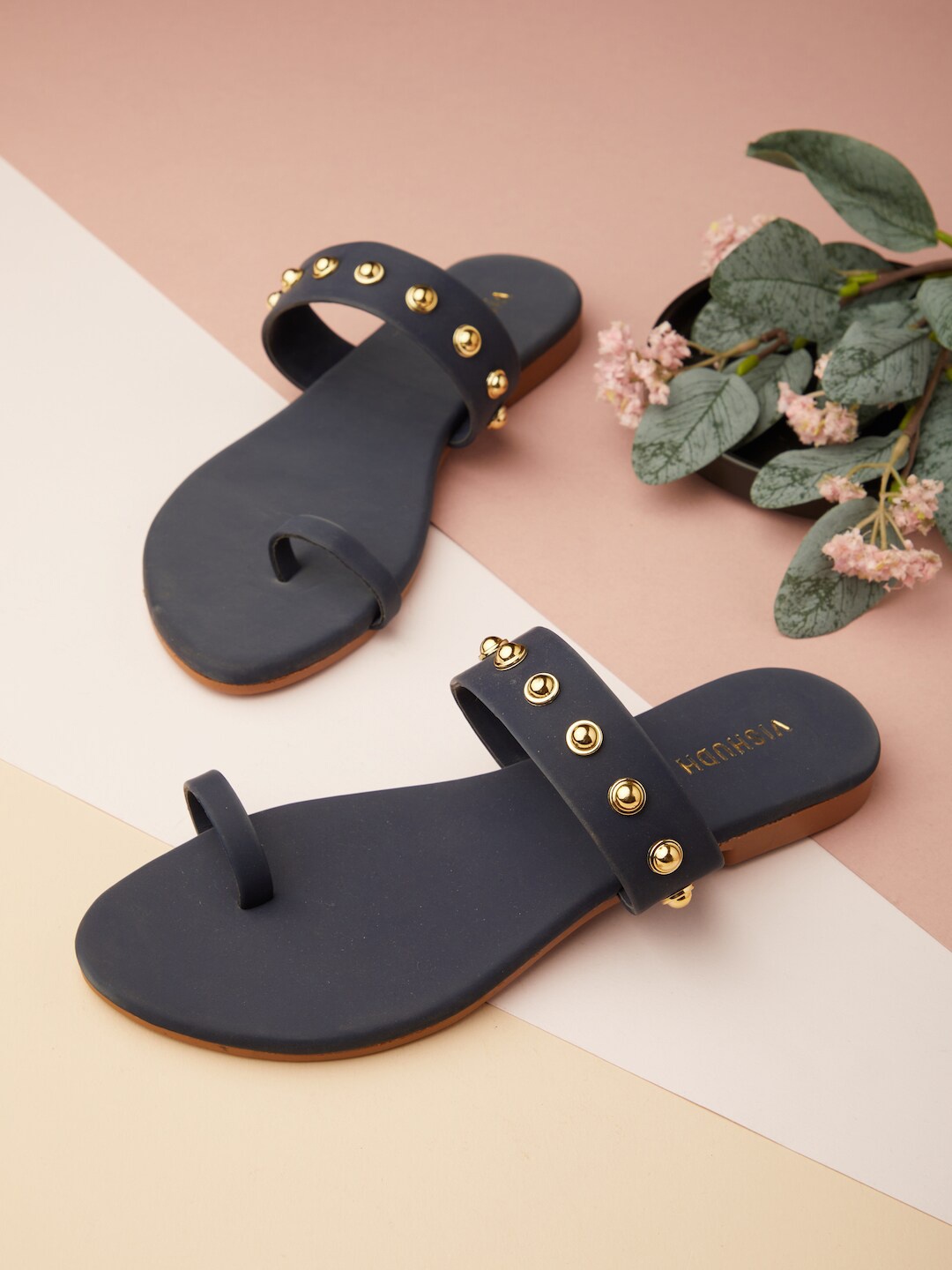 

Vishudh Women Navy Blue One Toe Flats
