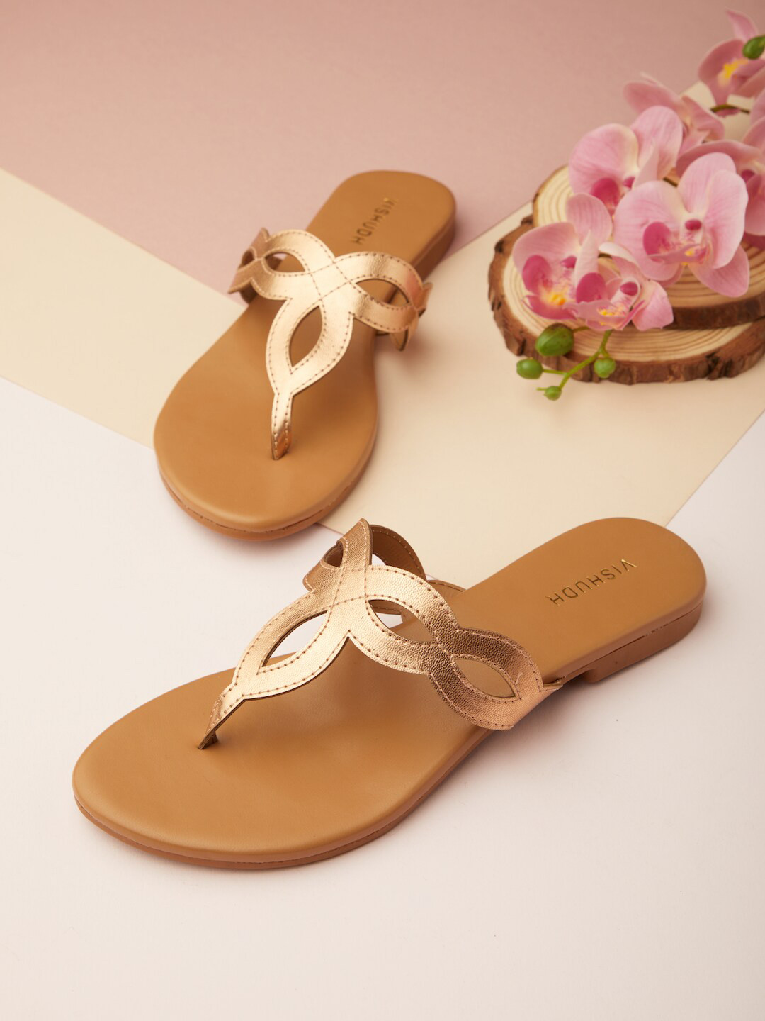 

Vishudh Women T-Straps Flats, Rose gold