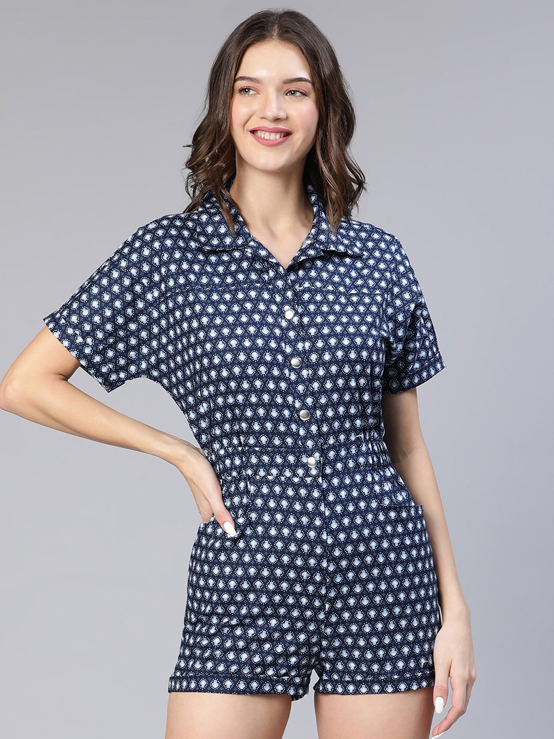 

Oxolloxo Polka Dots Printed Playsuit, Blue