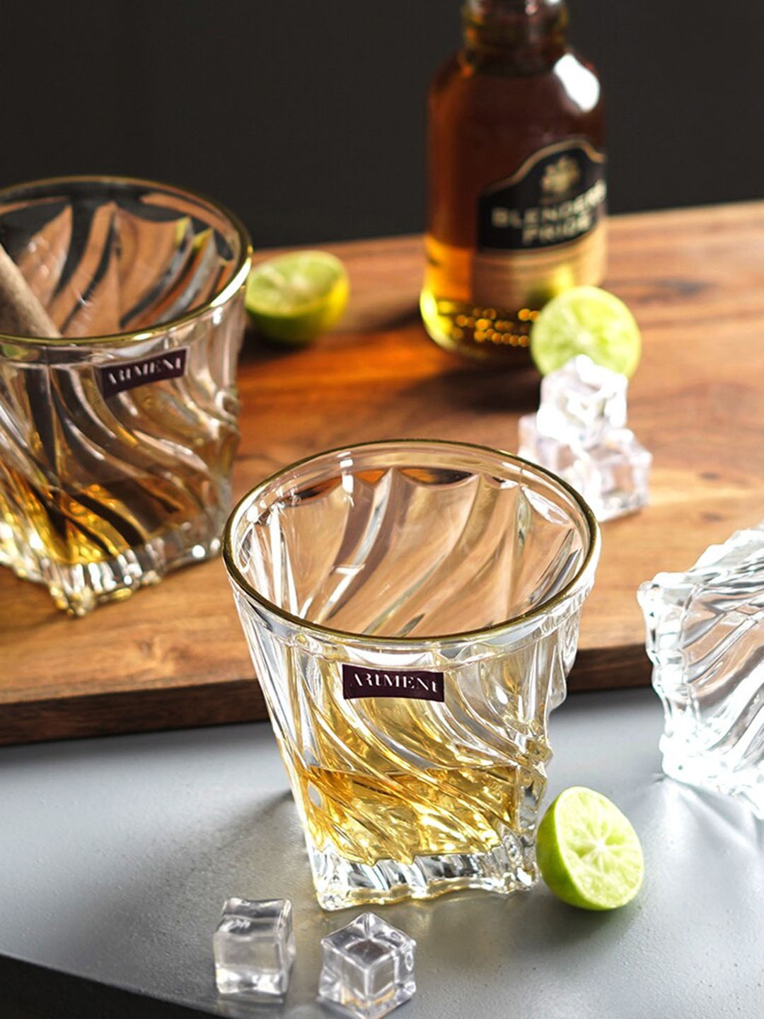 

THE ARTMENT Impressionist Set Of 4 Textured Whiskey Glasses, Transparent