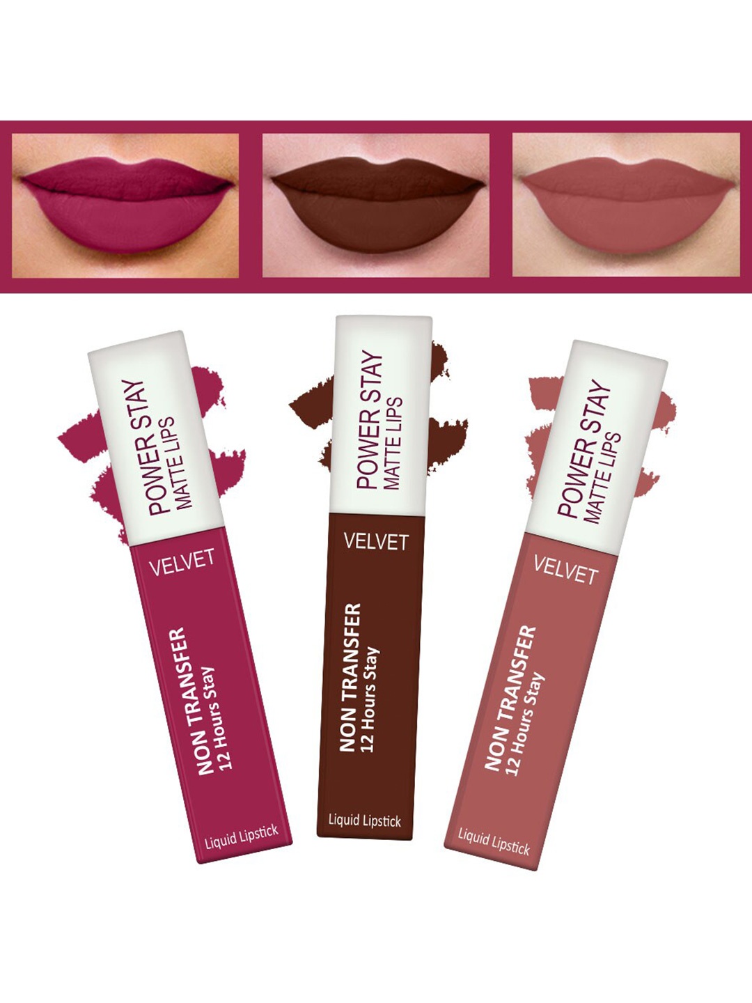 

FORFOR Powerstay Set Of 3 Liquid Matte Lipsticks - Pink Blush, Cocoa Brown, Sandy Nude, Maroon
