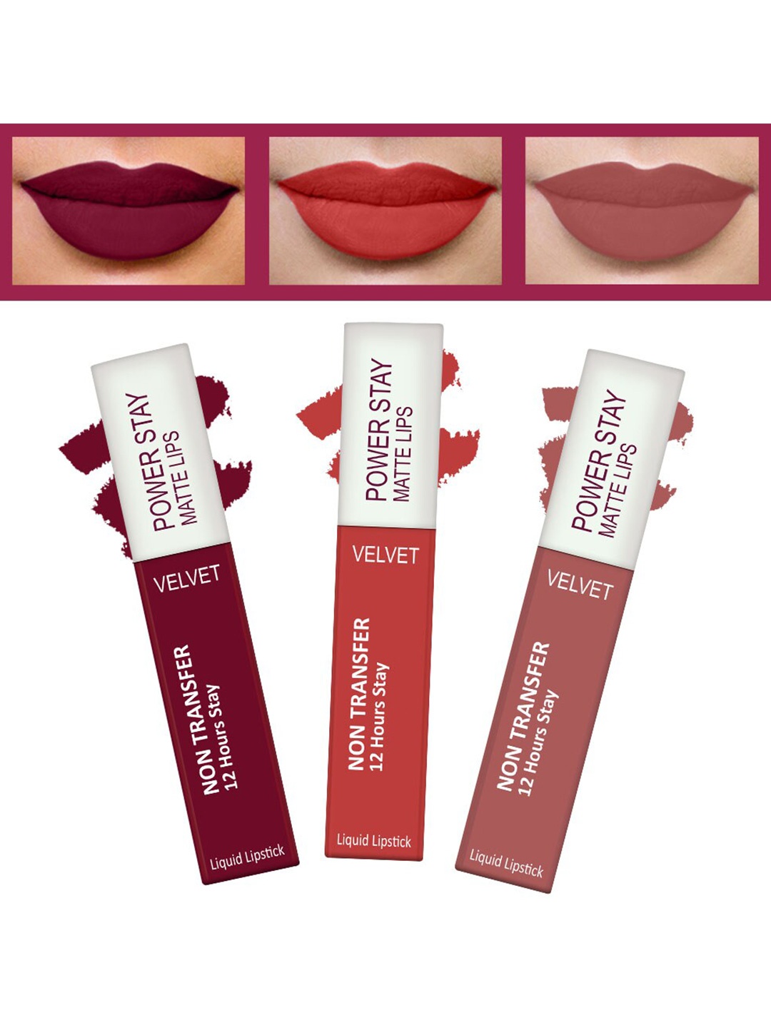 

FORFOR Powerstay Set Of 3 Liquid Matte Lipsticks - Bridal Maroon, Candy Red, Sandy Nude, Burgundy