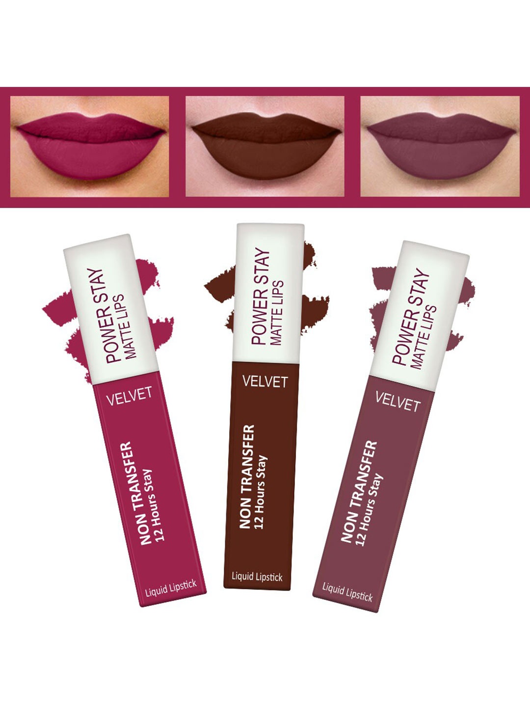 

FORFOR Powerstay Set Of 3 Liquid Waterproof Matte Lipstick 4 ml Each, Pink