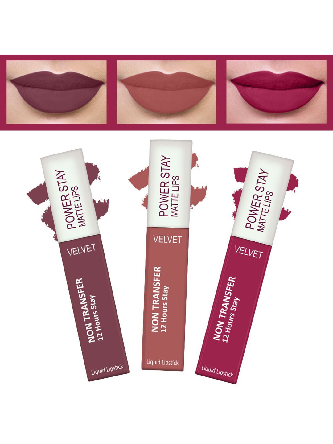 

FORFOR Power Stay Set Of 3 Long Last Waterproof Matte Liquid Lipstick 4 ml Each, Nude