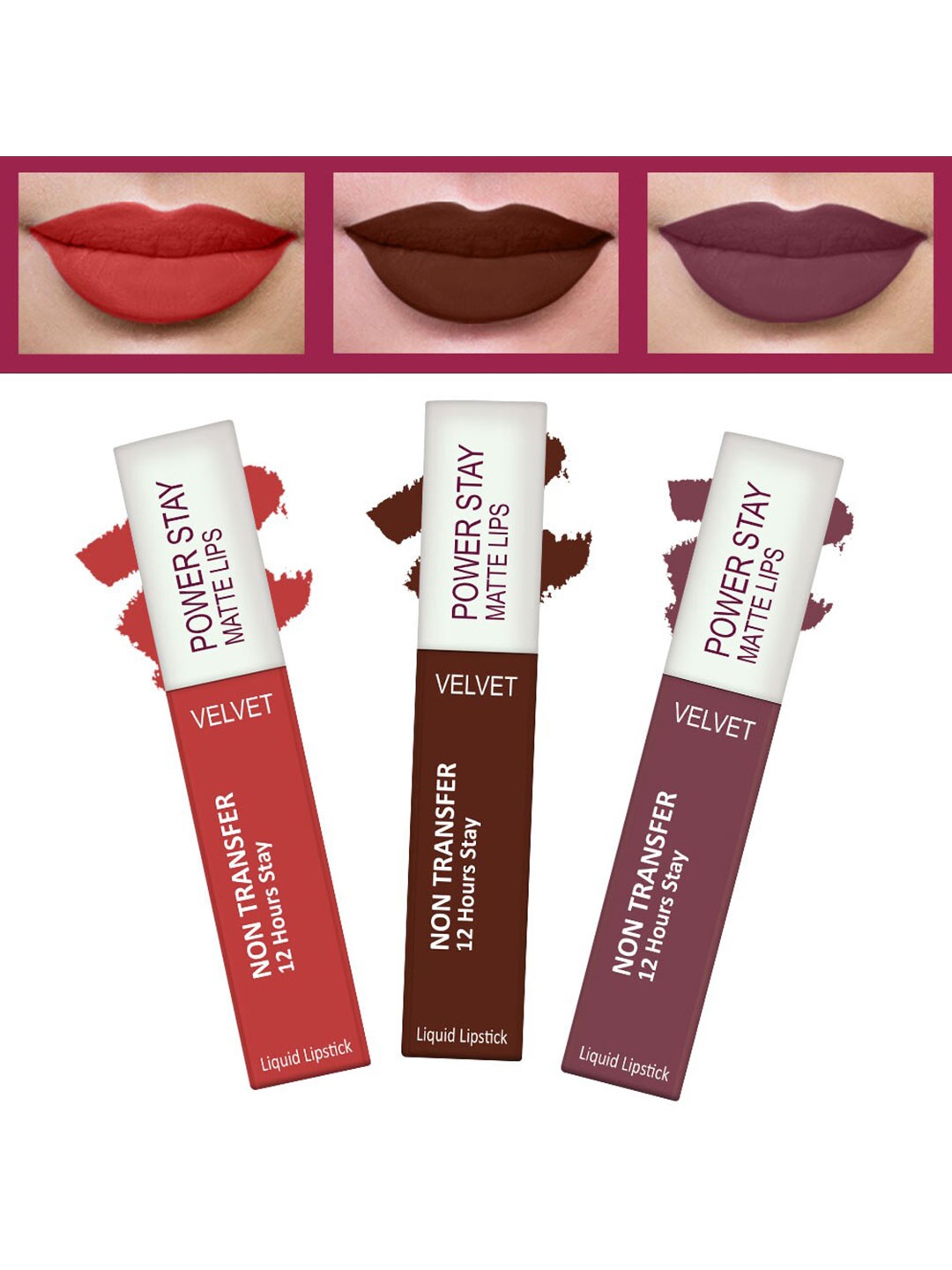 

FORFOR Power Stay Set Of 3 Liquid Waterproof Matte Lipstick - 4 ml Each, Red