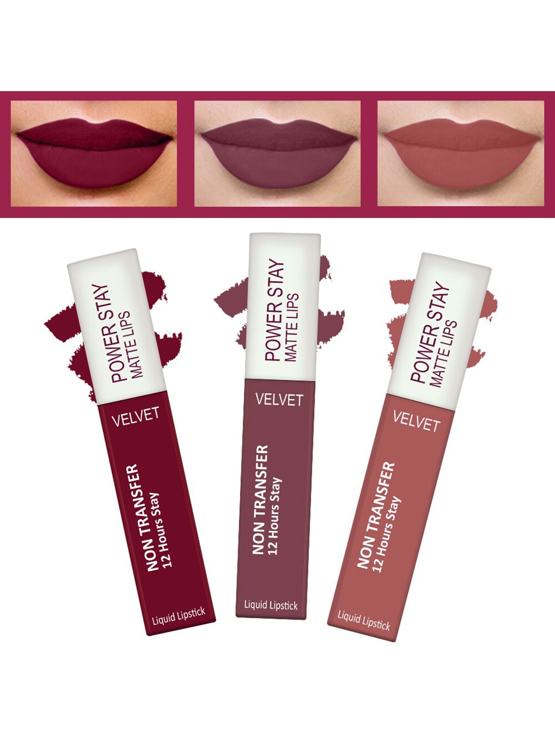 

FORFOR Powerstay Set Of 3 Waterproof Matte Lipstick - 4 ml, Maroon