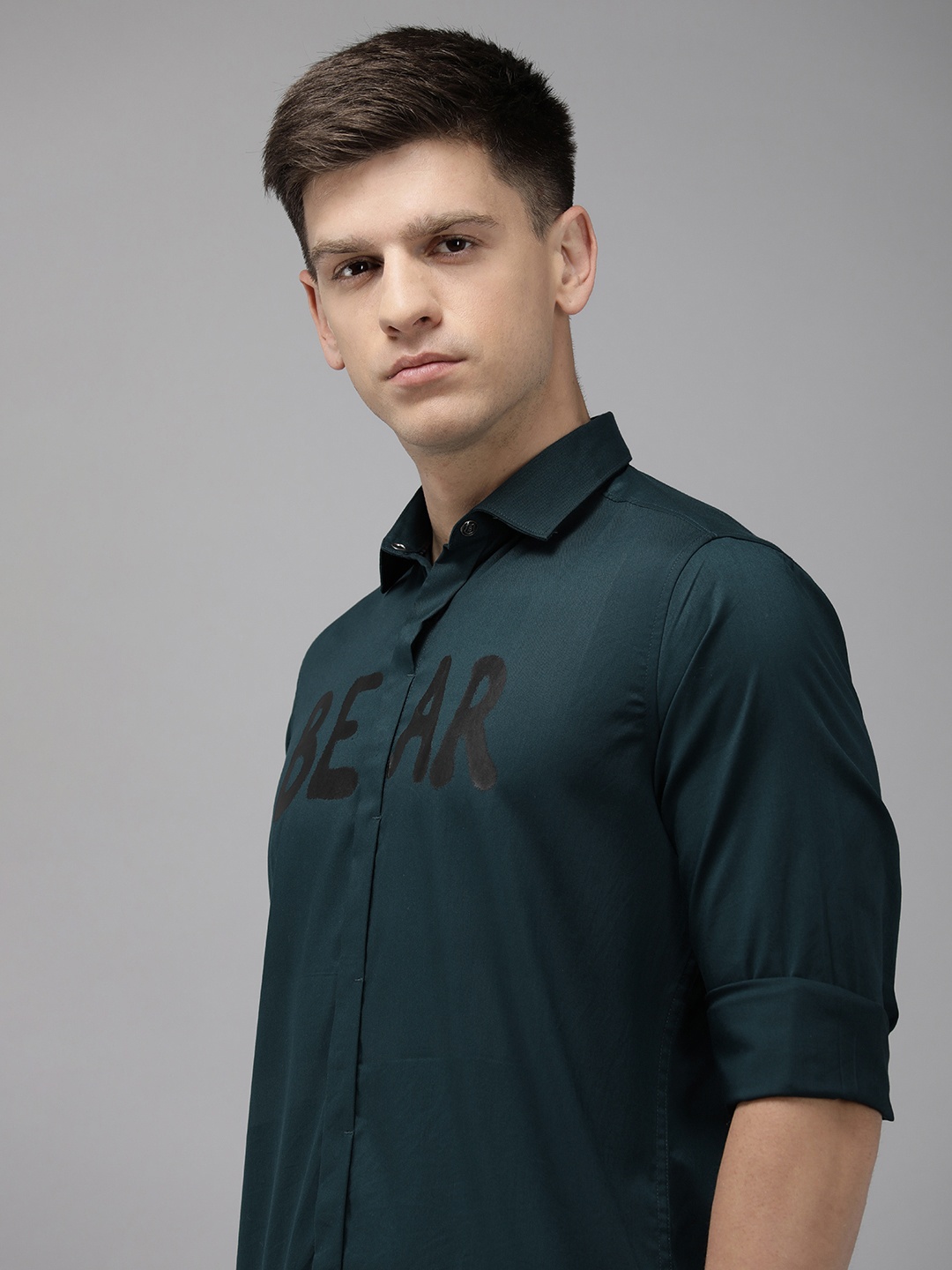 

THE BEAR HOUSE Ardor Edition Slim Fit Opaque Printed Casual Shirt, Teal