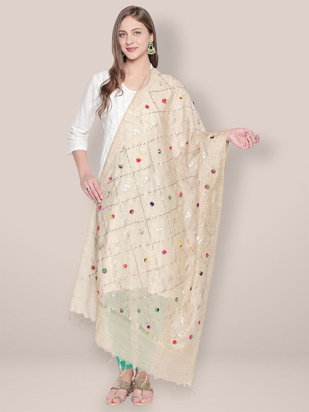 

Dupatta Bazaar Embroidered Dupatta with Gotta Patti, Beige