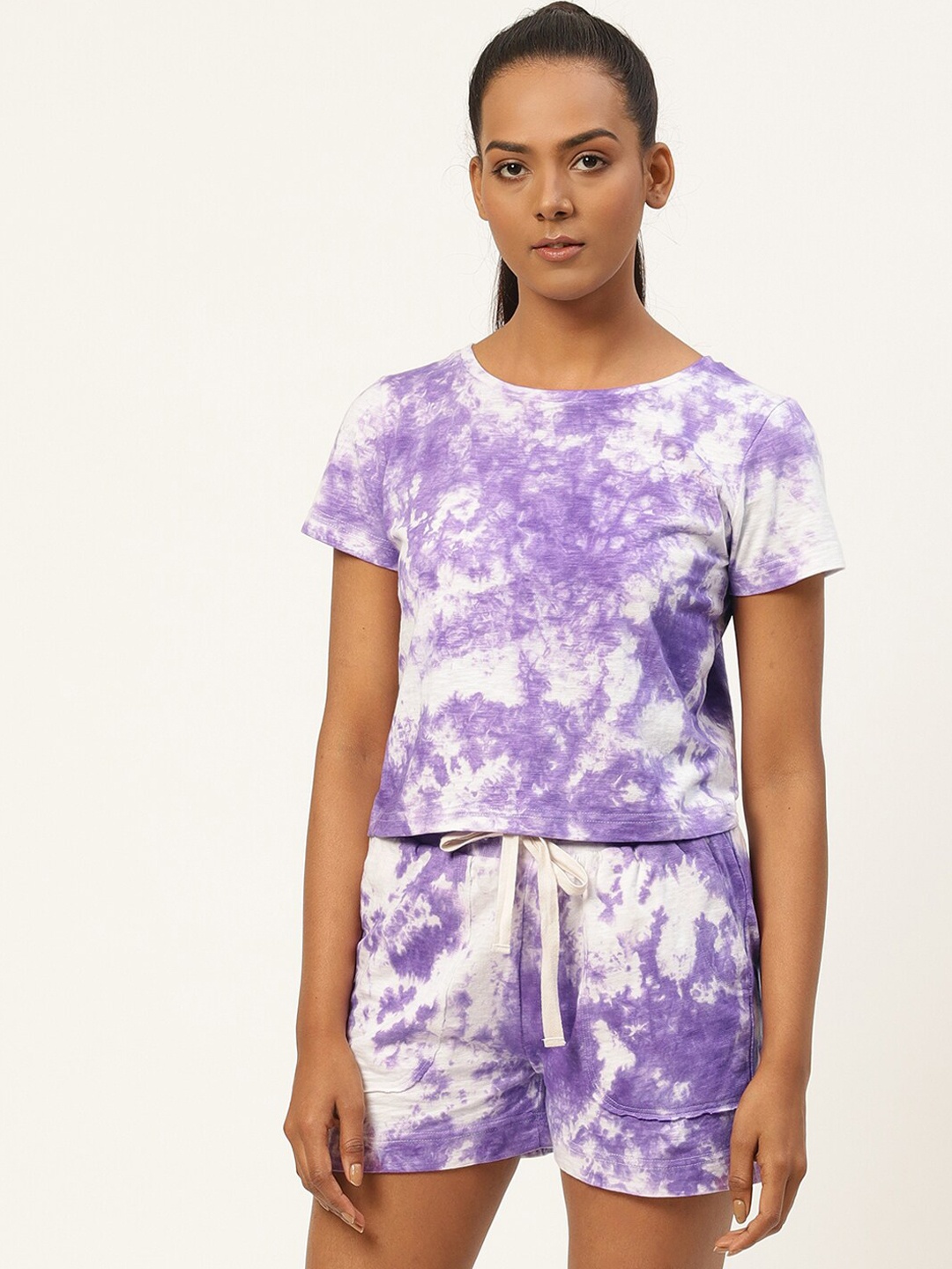 

HILL STREET Women Dyed Tie and Dye Pure Cotton Co-Ord Set, Purple