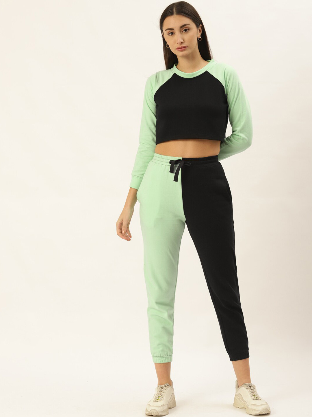 

HILL STREET Women Colourblocked Co-Ords Set, Green