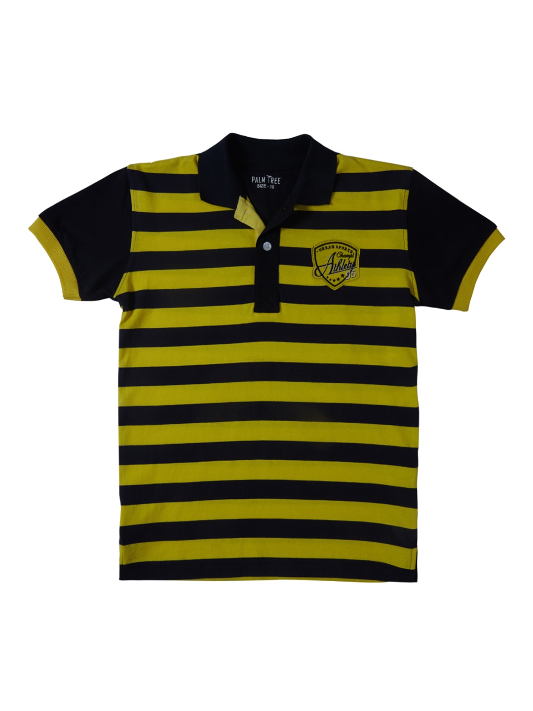 

Palm Tree Boys Yellow & Black Striped Polo Collar T-shirt