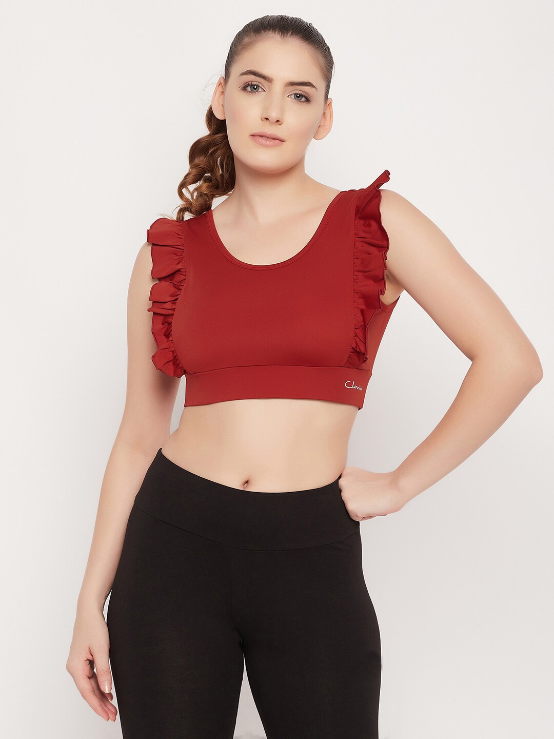 

Clovia Medium Impact Ruffled Padded Active Sports Bra BRS033P16XXL, Orange