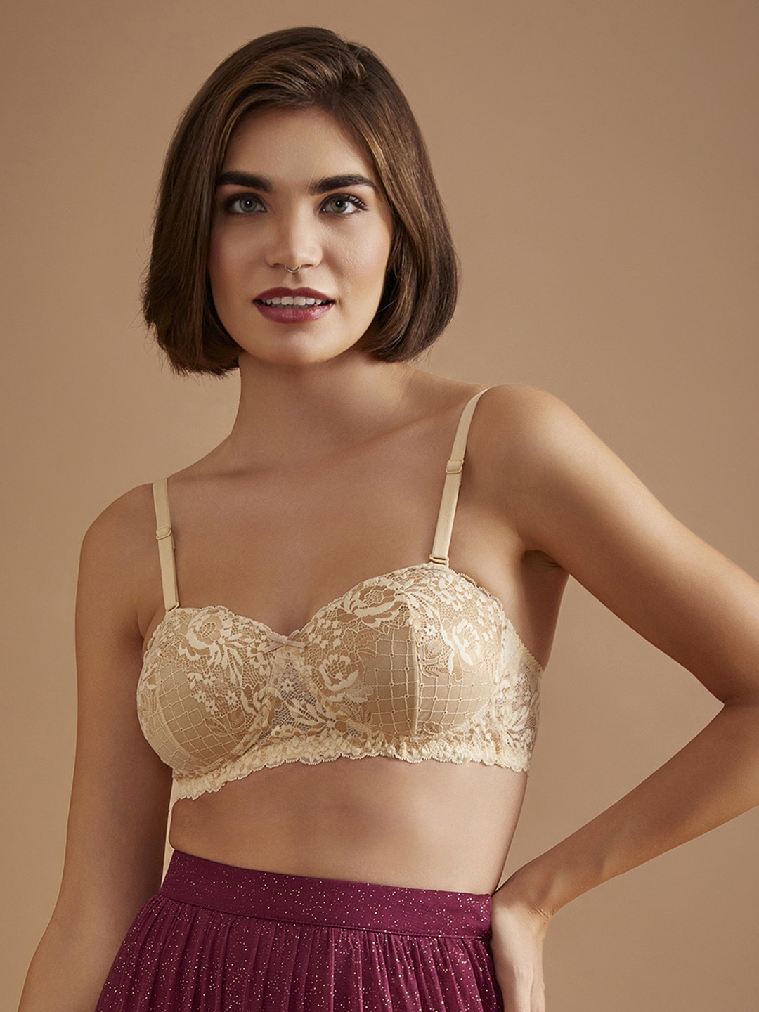 

Clovia Beige Floral Bra Lightly Padded