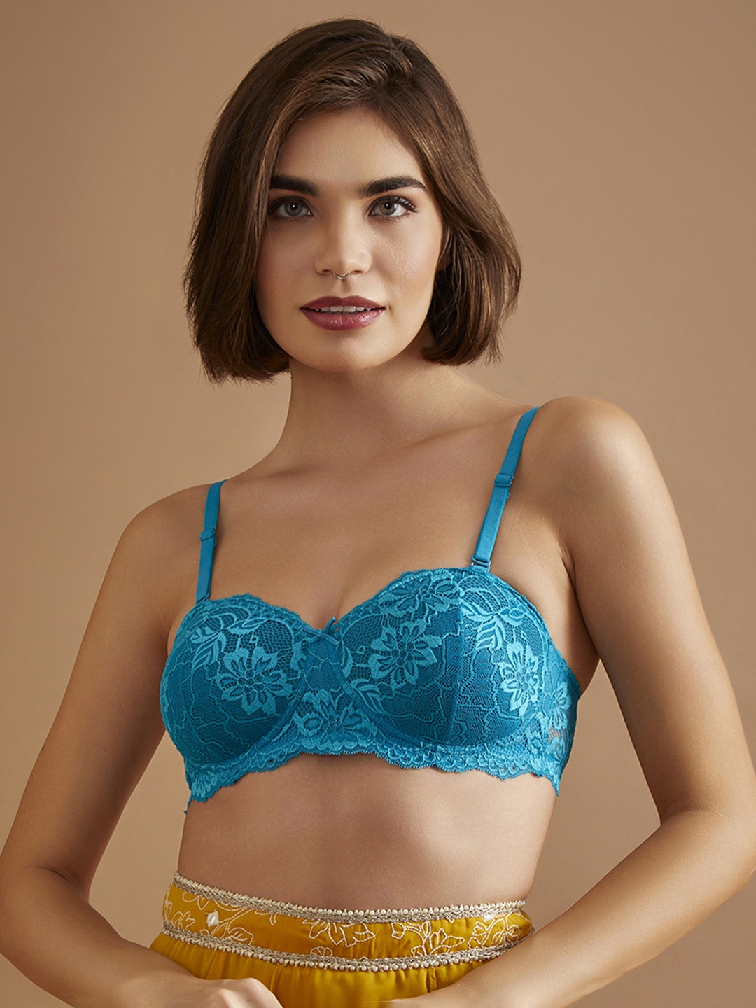 

Clovia Floral Lightly Padded Bra, Turquoise blue