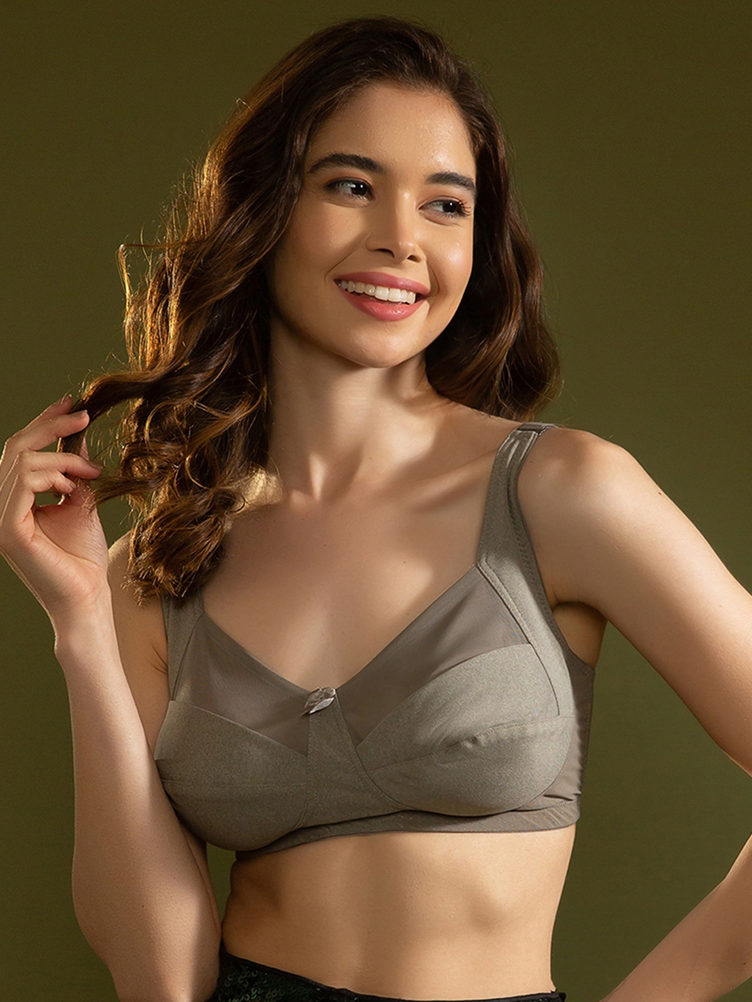 Clovia Cotton Solid Full Coverage Bra, Grey